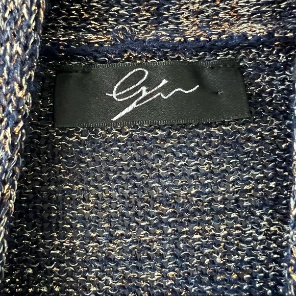 Cyrus navy and gold metallic thread open front long line cardigan cardigan Sz M - Picture 7 of 9